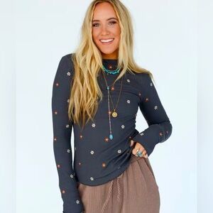 Briana Grey Mock Neck Top